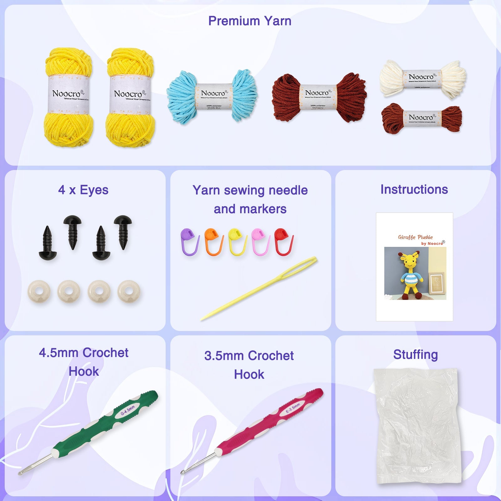 Beginner crochet kit product view 6 for Giraffe Amigurumi Crochet Kit, with Woolique craft details