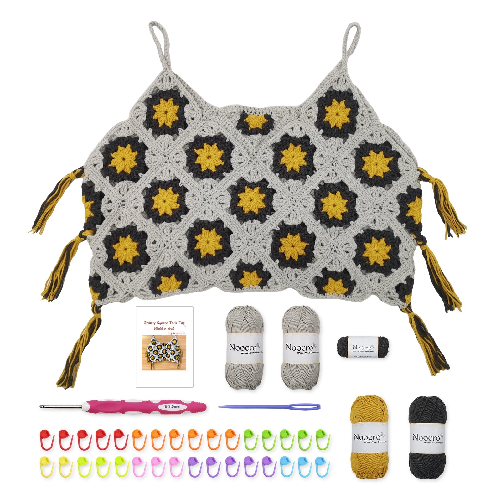 Granny square crochet kit product view 15 for Granny Square Crochet Tank Top Kit, with Woolique craft details