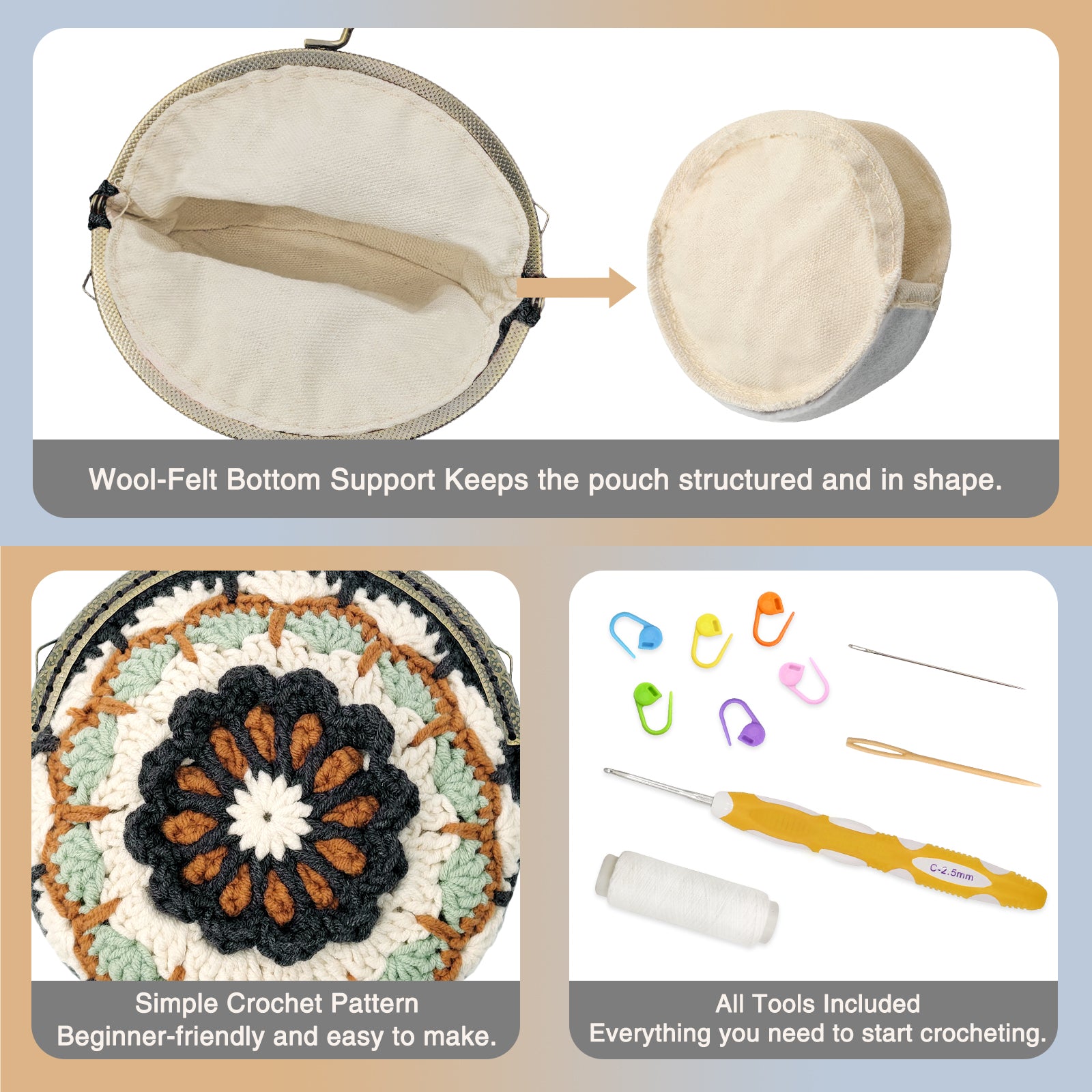 Vintage Mandala Crochet Purse Kit product view 5 with Woolique craft details for makers