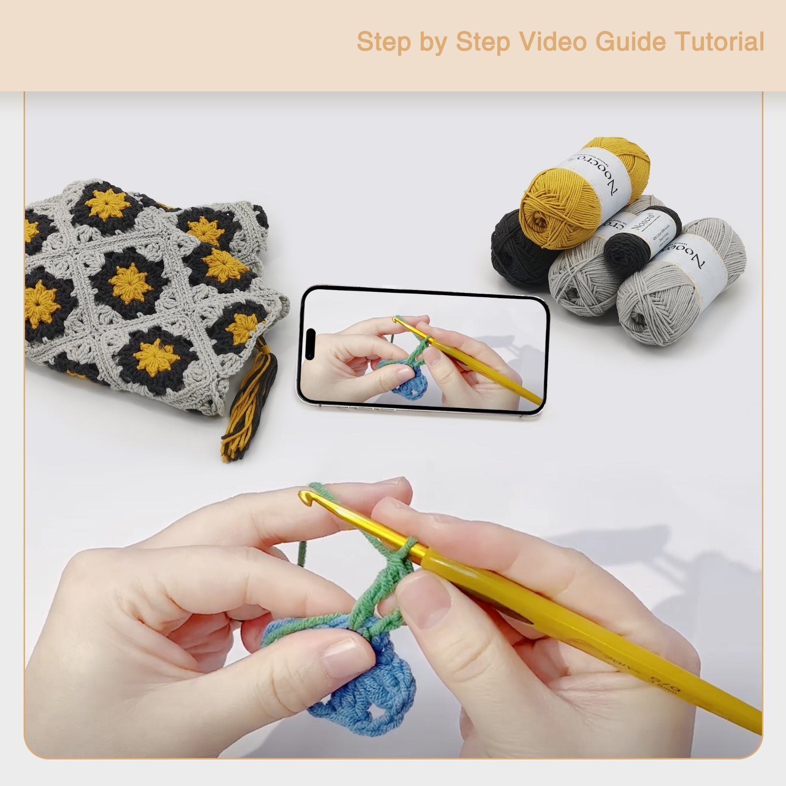 Granny square crochet kit product view 19 for Granny Square Crochet Tank Top Kit, with Woolique craft details