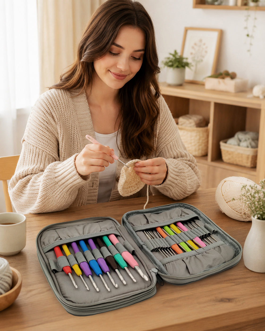 Woolique Studio Crochet Hook Case - Portable Crochet Tool Organizer for Yarn Projects