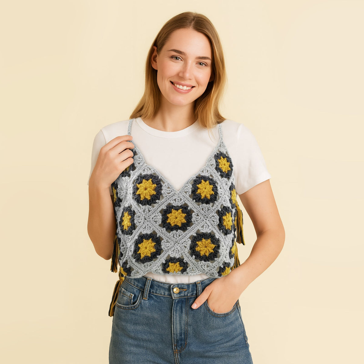 Granny square crochet kit product view 20 for Granny Square Crochet Tank Top Kit, with Woolique craft details