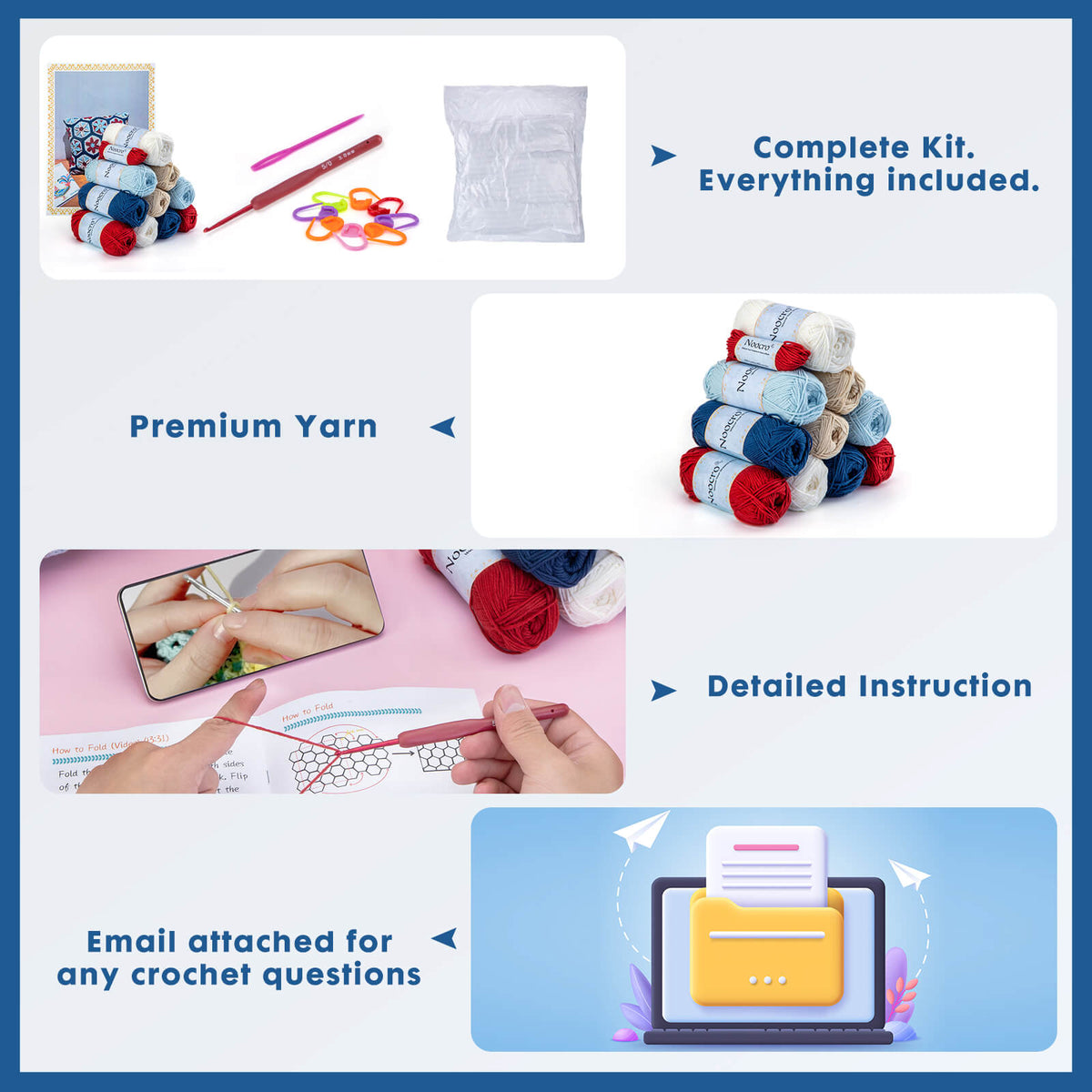 Granny square crochet kit product view 4 for Granny Square Crochet Pillow Kit, with Woolique craft details