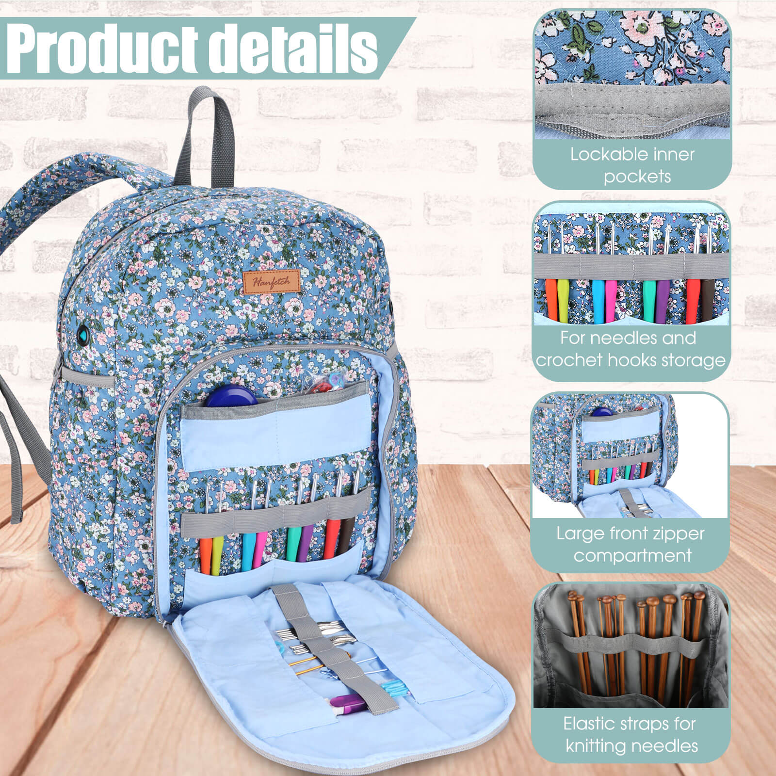 Yarn Storage Backpack product view 11 with Woolique craft details for makers and Australian handmade craft projects