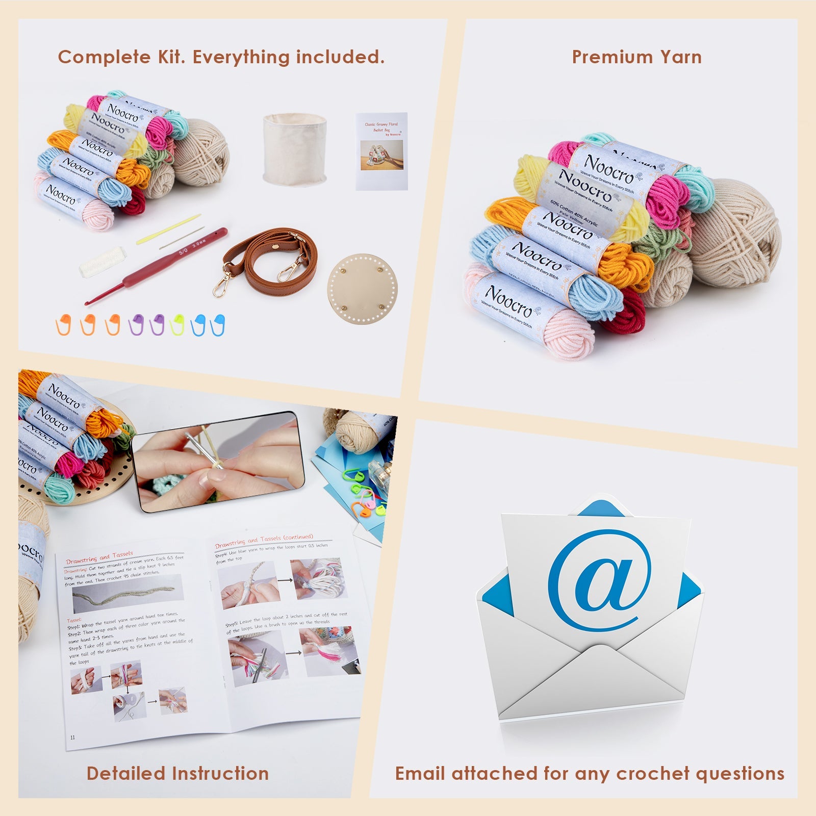 Granny square crochet kit product view 15 for Granny Square Bucket Bag Crochet Kit, with Woolique craft details