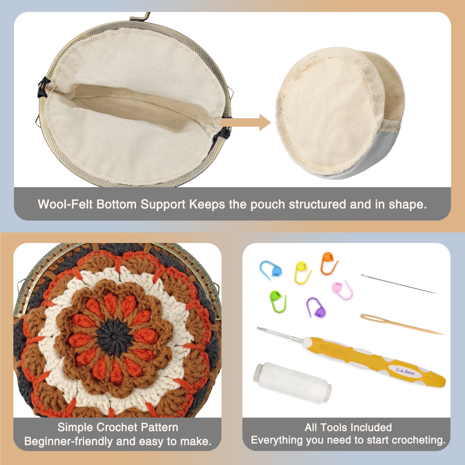 Vintage Mandala Crochet Purse Kit product view 11 with Woolique craft details for makers