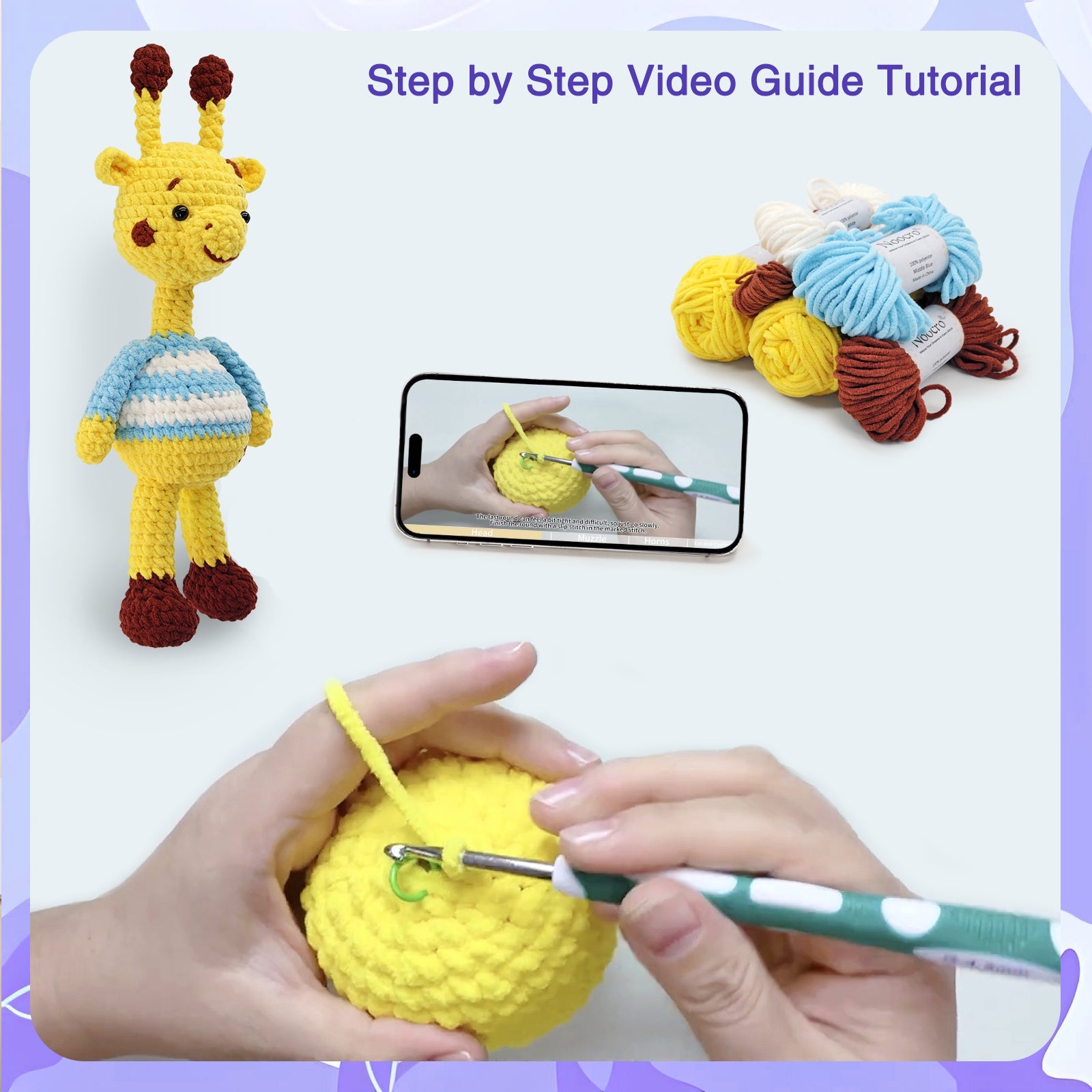Beginner crochet kit product view 4 for Giraffe Amigurumi Crochet Kit, with Woolique craft details