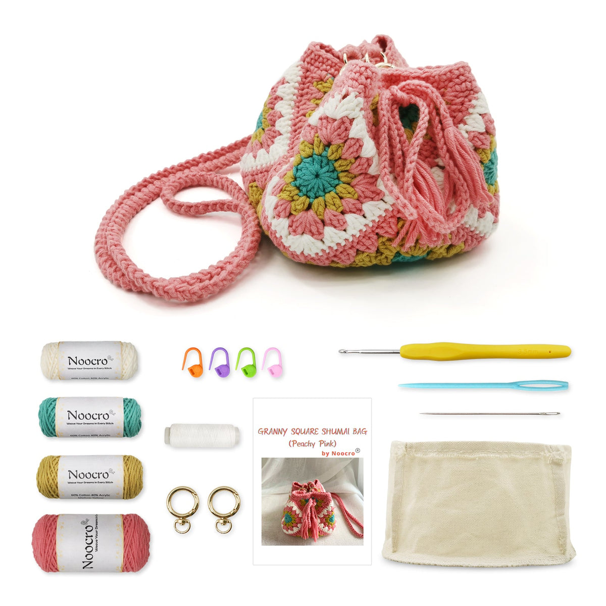 Granny square crochet kit product view 5 for Sunflower Granny Square Crochet Bag Kit, with Woolique craft details