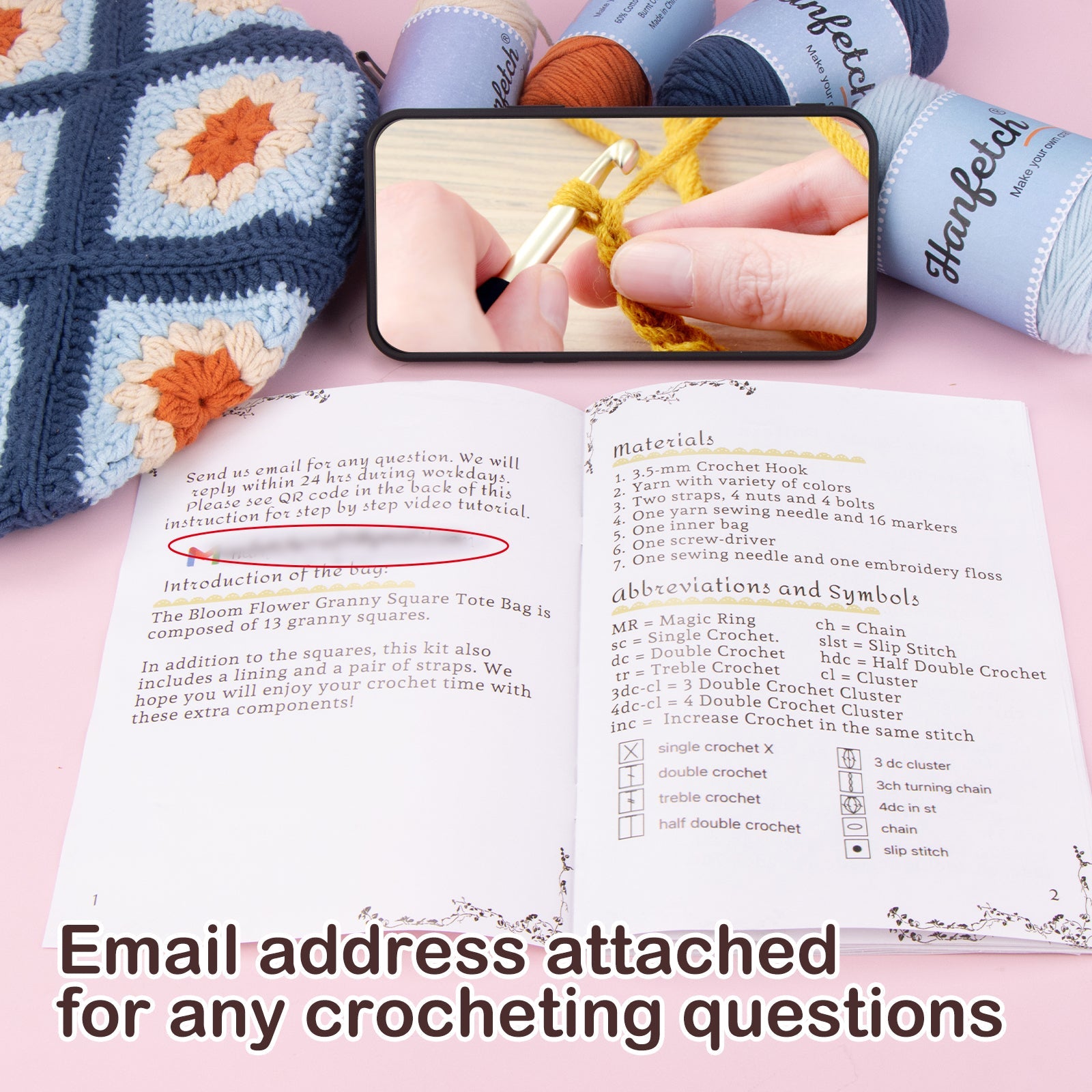 Granny square crochet kit product view 10 for Granny Square Tote Bag Crochet Kit, with Woolique craft details