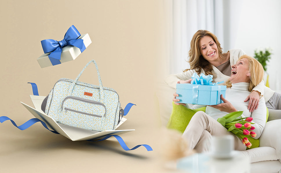 The perfect gift for knitters: Woolique mint green craft bag shown as a birthday or Mother's Day present