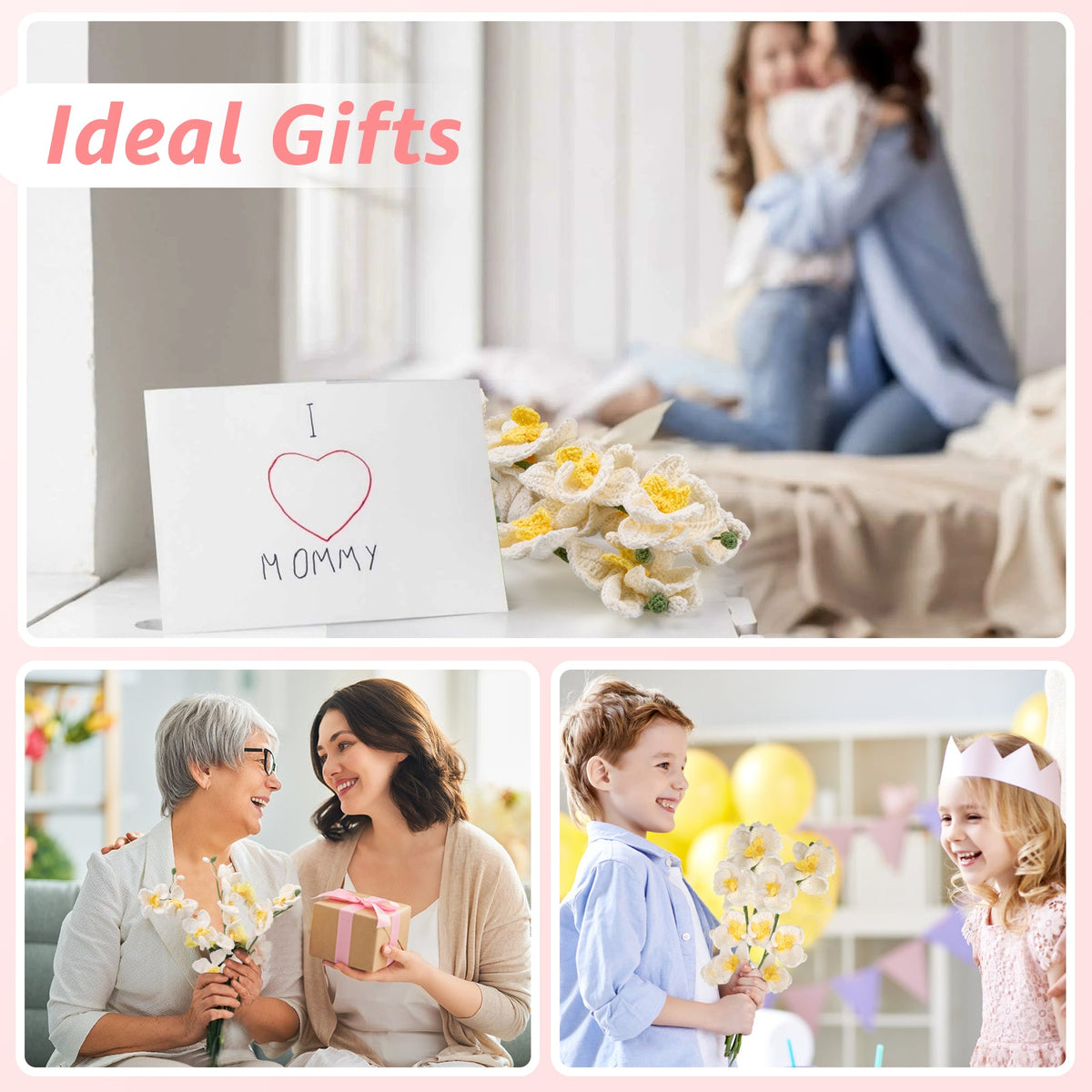 Orchid crochet kit shown as an ideal Mother's Day gift with handmade card and happy family moments