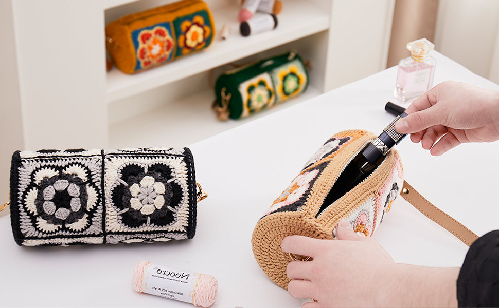 Crochet purse kit product view 10 for Cylindrical Bucket Bag Crochet Kit, with Woolique craft details