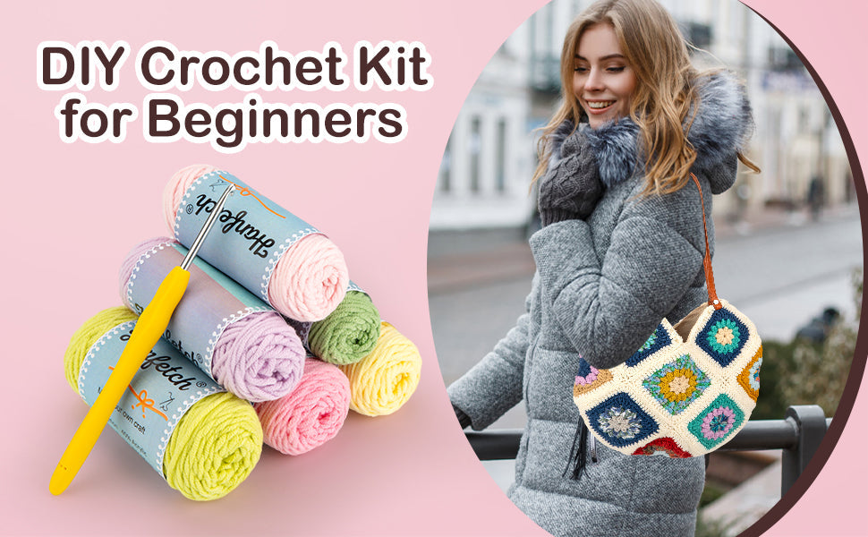 Granny square crochet kit product view 13 for Granny Square Tote Bag Crochet Kit, with Woolique craft details