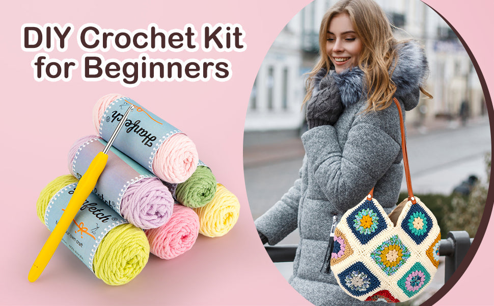 Granny square crochet kit product view 12 for Granny Square Tote Bag Crochet Kit, with Woolique craft details