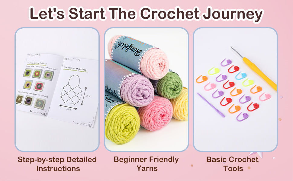 Granny square crochet kit product view 14 for Granny Square Tote Bag Crochet Kit, with Woolique craft details