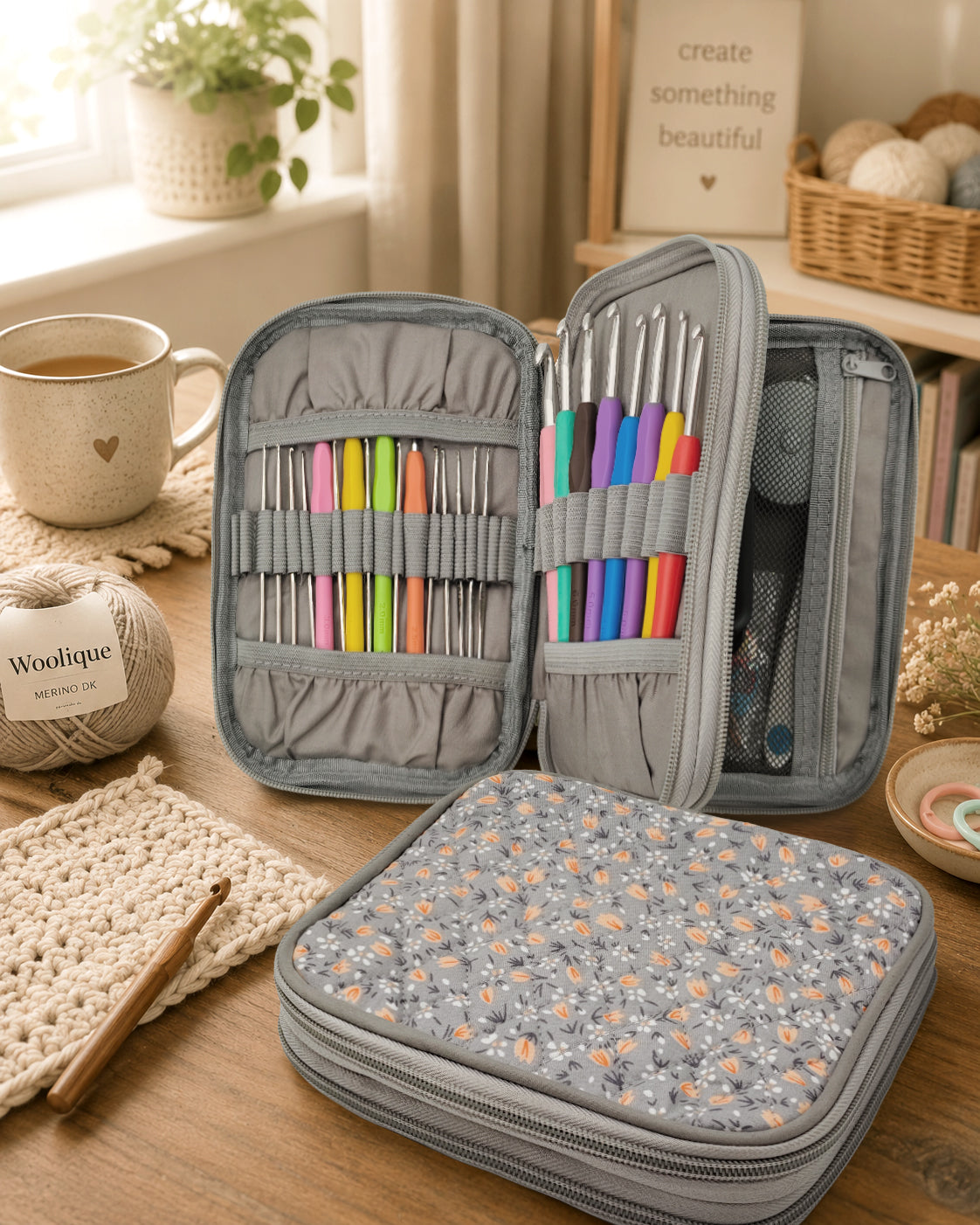 Woolique Studio Crochet Hook Case - Portable Crochet Tool Organizer for Yarn Projects