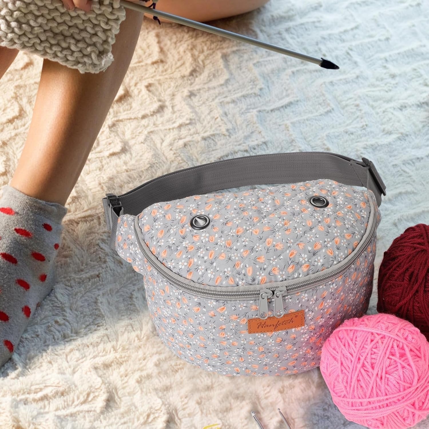 Crossbody Yarn Storage Bag product view 12 with Woolique craft details for makers