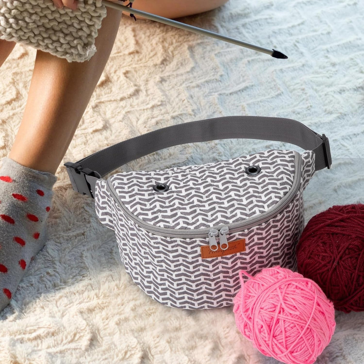 Crossbody Yarn Storage Bag product view 16 with Woolique craft details for makers