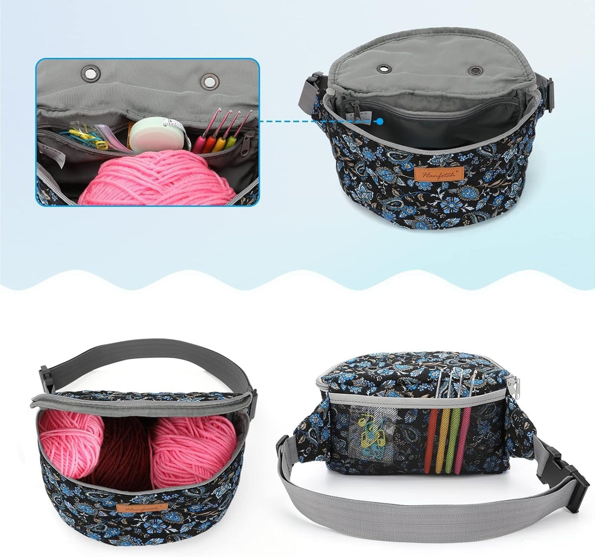 Crossbody Yarn Storage Bag product view 19 with Woolique craft details for makers