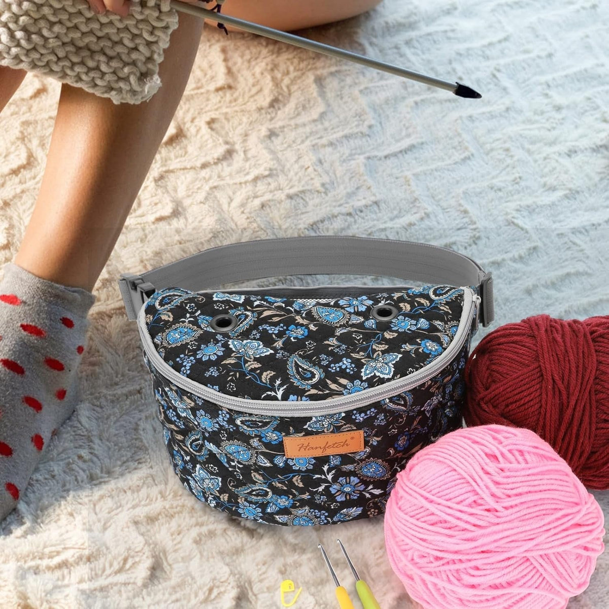 Crossbody Yarn Storage Bag product view 21 with Woolique craft details for makers