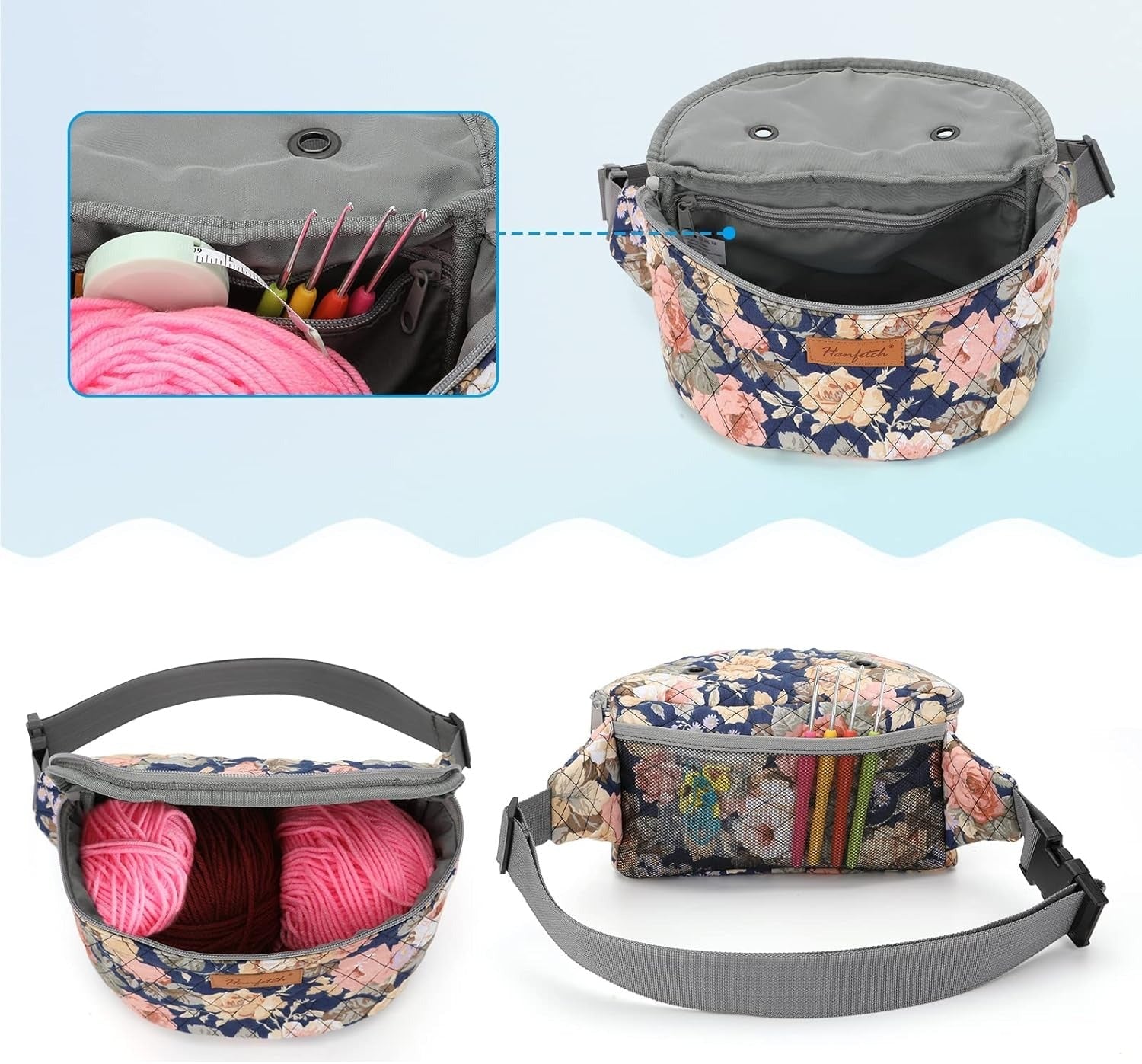 Crossbody Yarn Storage Bag product view 25 with Woolique craft details for makers