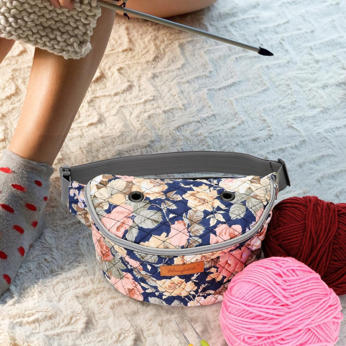 Crossbody Yarn Storage Bag product view 27 with Woolique craft details for makers