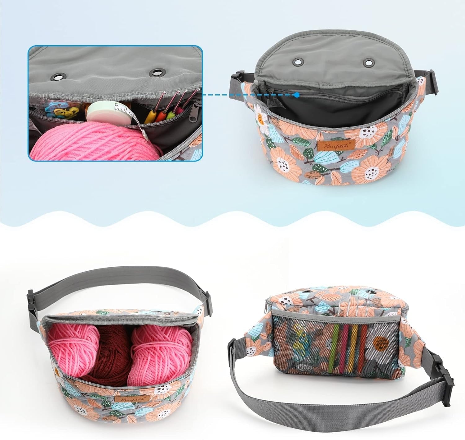 Crossbody Yarn Storage Bag product view 31 with Woolique craft details for makers