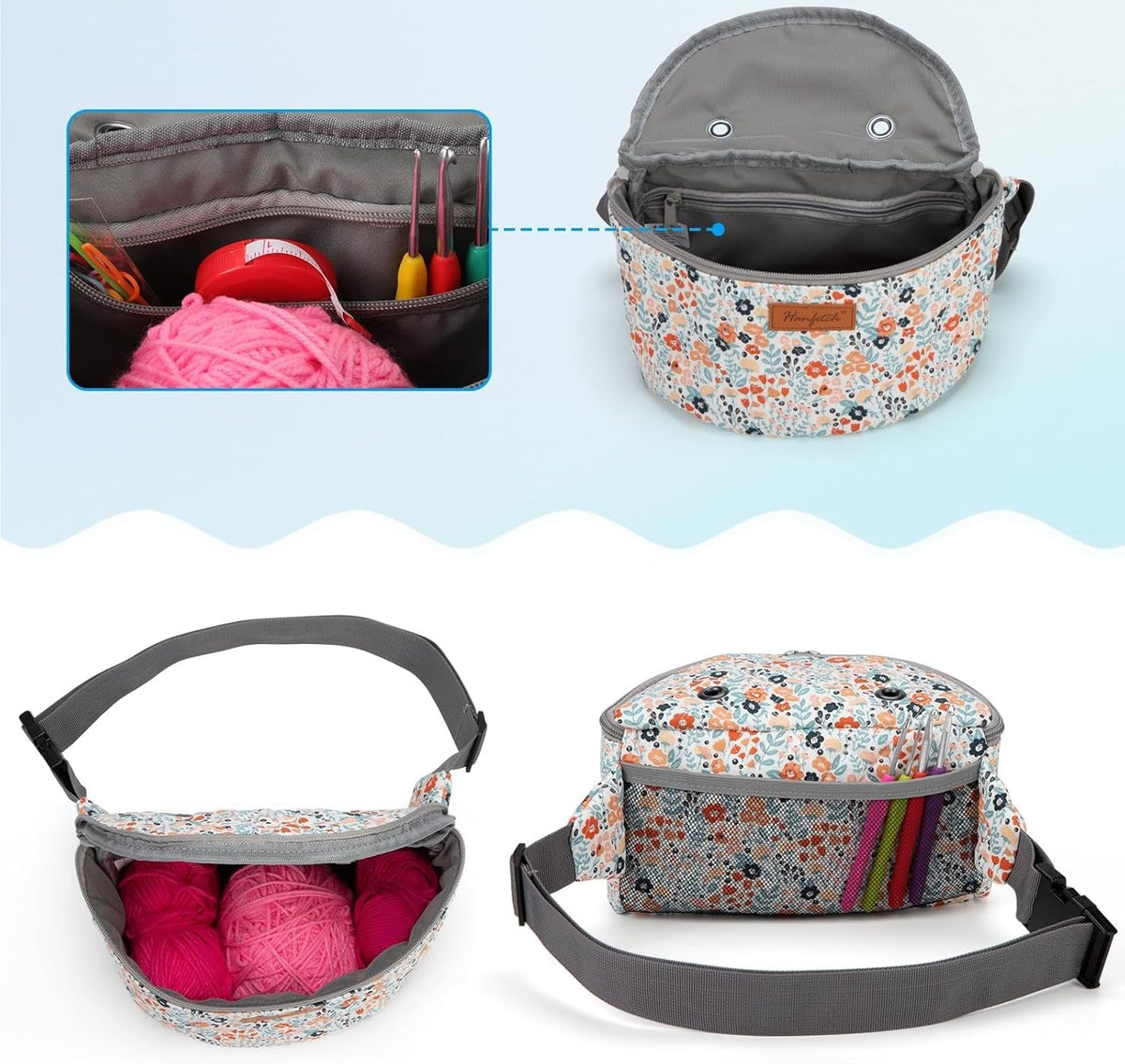 Crossbody Yarn Storage Bag product view 34 with Woolique craft details for makers