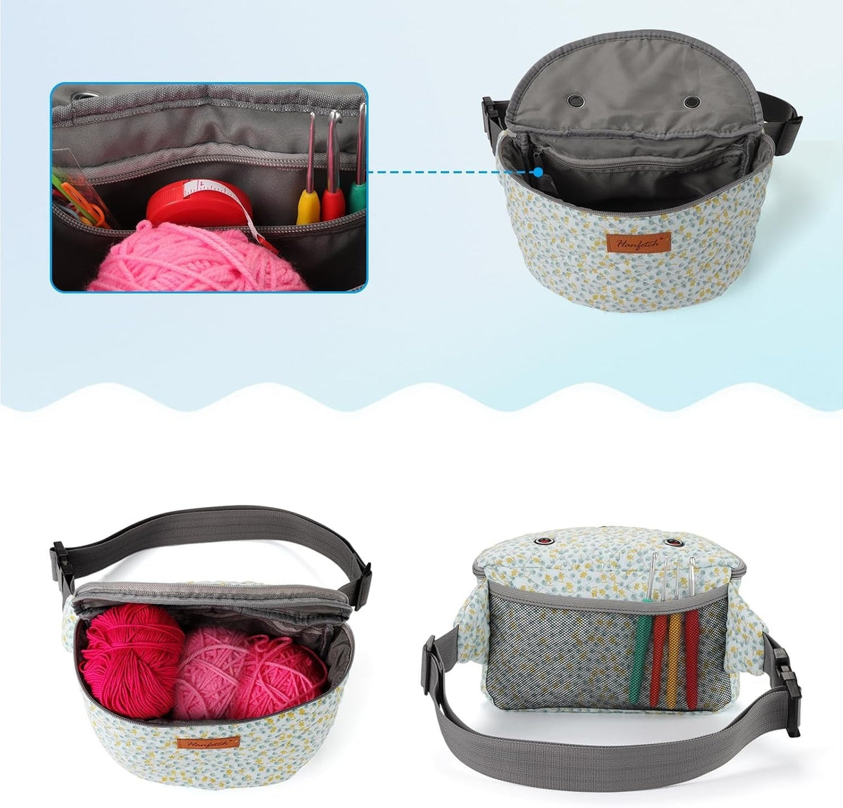 Crossbody Yarn Storage Bag product view 36 with Woolique craft details for makers