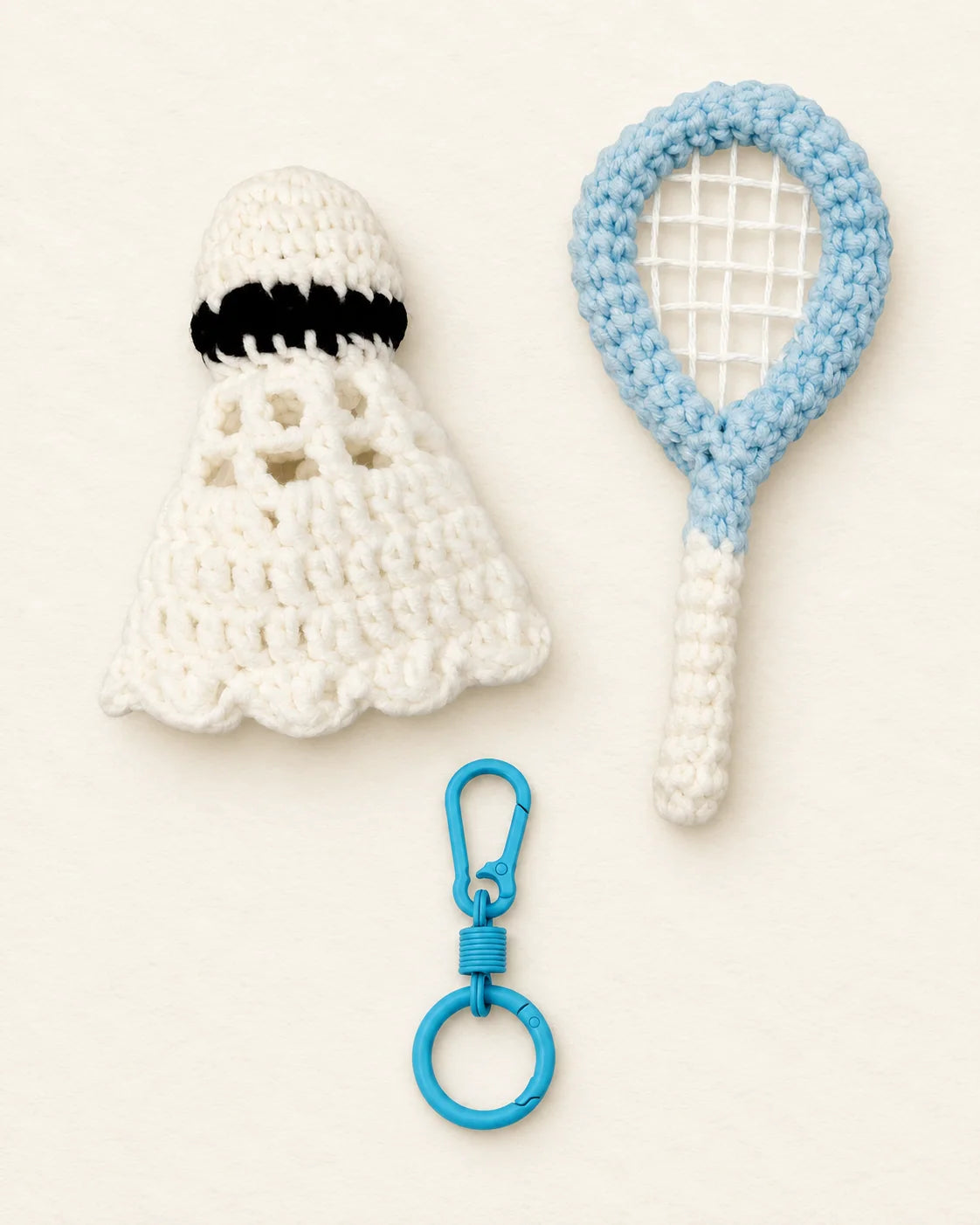 Badminton inspired crochet keychain charm