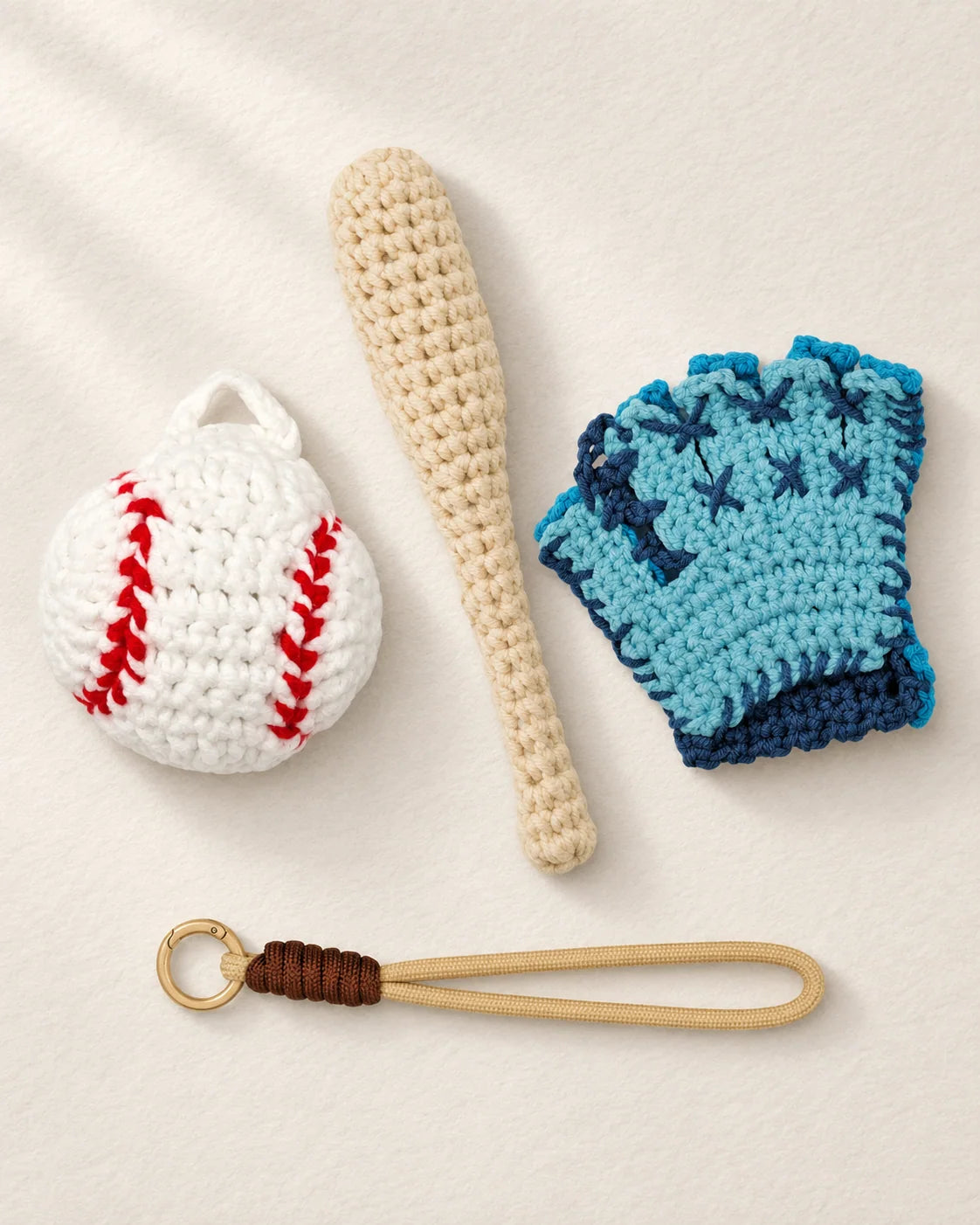 Baseball themed crochet keychain charm