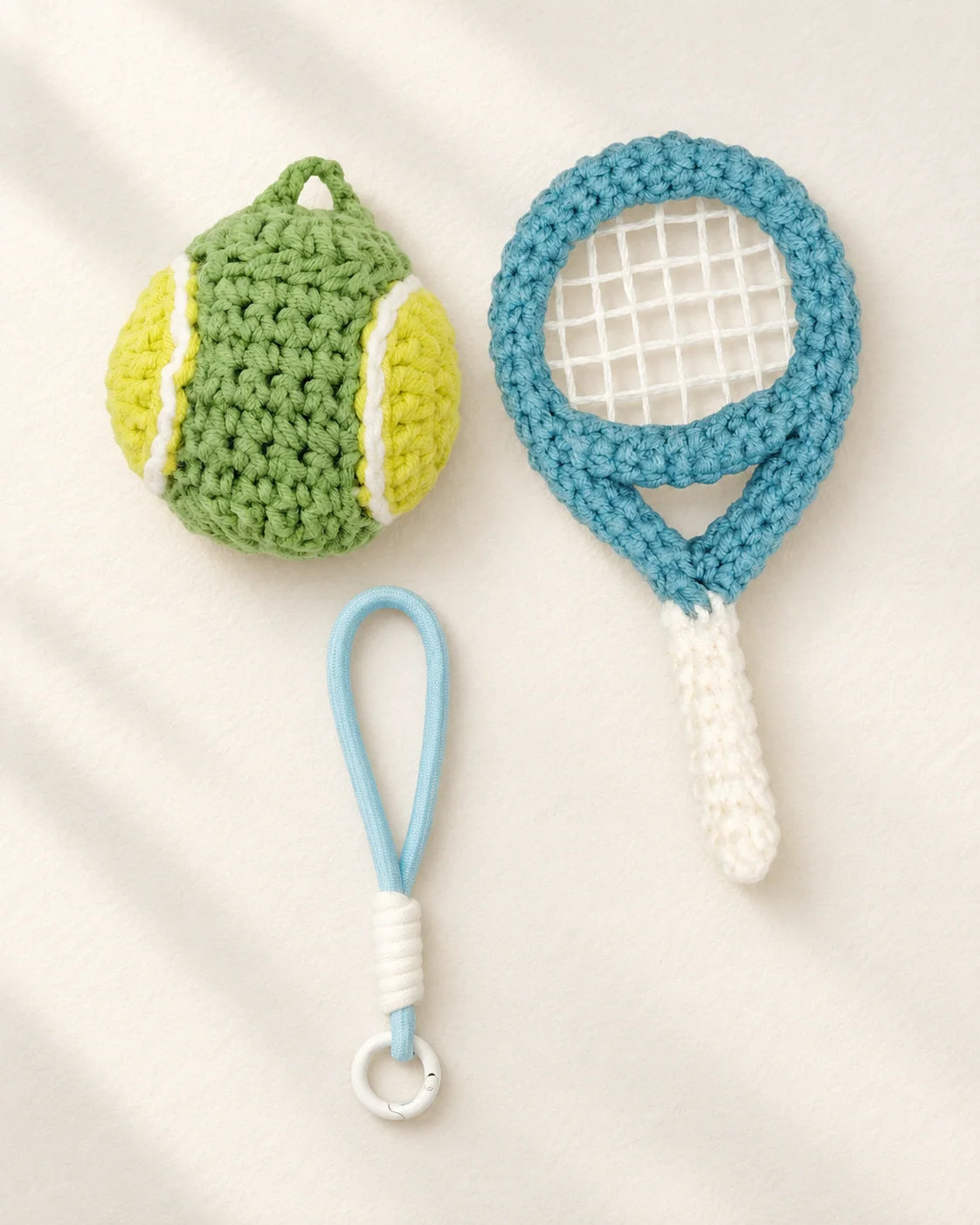 Tennis inspired crochet keychain charm