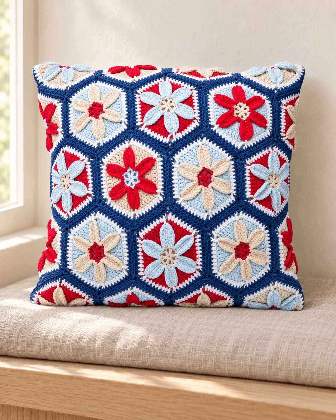 Granny square crochet cushion project for practising joining and finishing