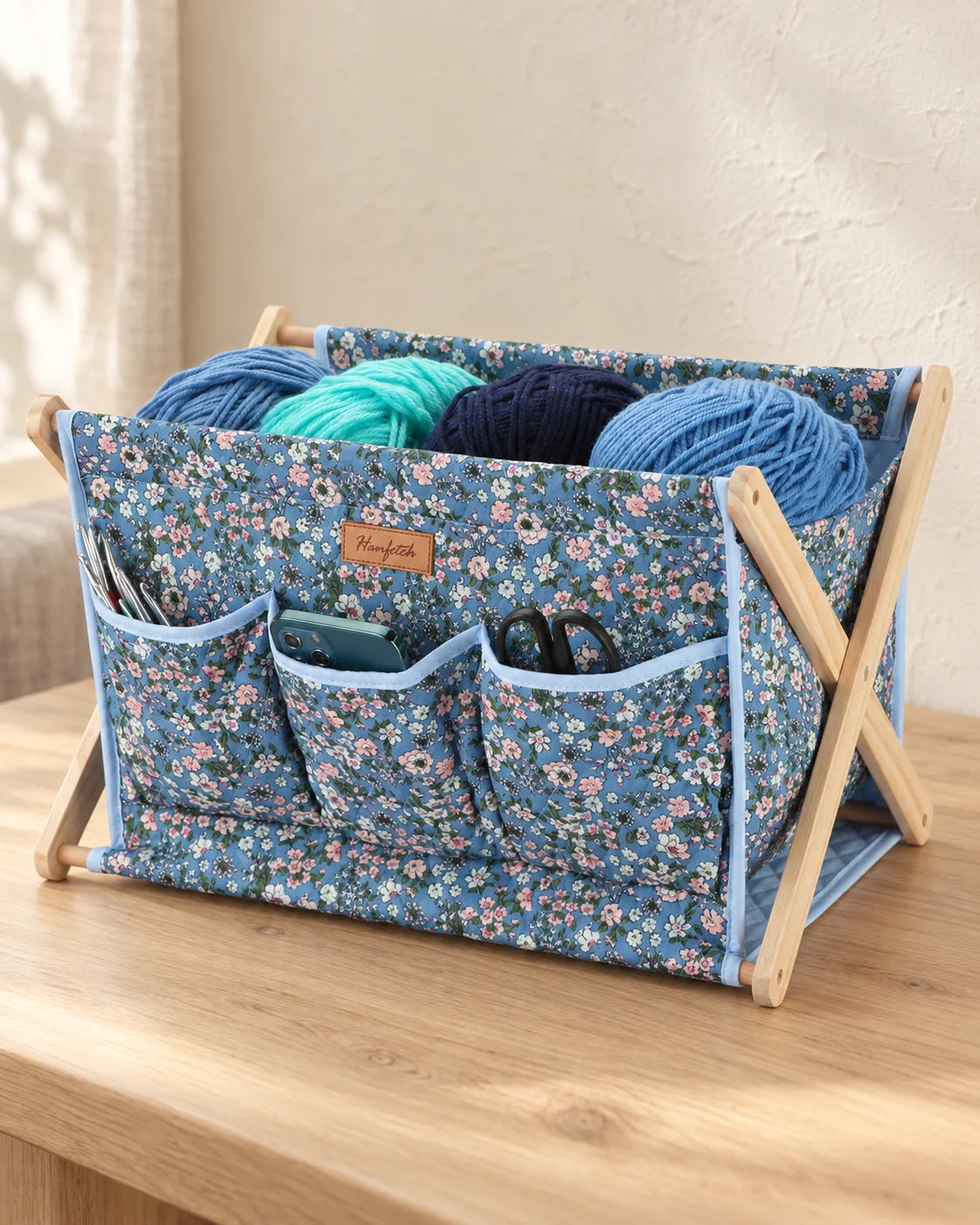 Woolique large yarn caddy with structured storage and compartments for craft tools